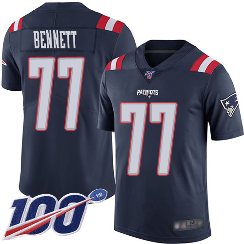 New England Patriots Football #77 100th Season Limited Navy Blue Men Michael Bennett NFL Jersey->new england patriots->NFL Jersey